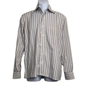 CORAZONE Sz 38 Cool Cotton Striped Button Down Shirt Long Sleeve White Brown